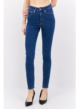 Buy Women Regular Fit Plain Stretchable Denim, Blue in Saudi Arabia