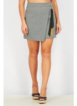 Buy Women Gingham Print Mini Skirt, Black Combo in UAE