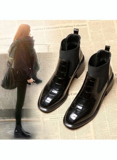 Buy Women's Chelsea Ankle Short Boots Patent Leather Solid Color Mid Heel Boots in UAE