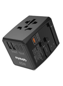 Buy PD45W Multifunctional Portable Fast Charger Universal Travel Adapter 5 Port USB Type C in Business Black color in UAE