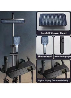 Buy 1-Set Digital Display Shower System Bathroom Shower Faucet Rainfall Shower Head with Handheld Adjustable Complete Set Tub Spout Wall Mount Tap Set in UAE