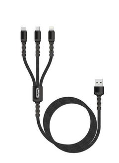 Buy Fast charging cable for all types of mobile phones, from Type USB to Type C, micro, and Lightning IP cable for iPhone, made of cut-resistant braided fabric, length 1.2 meters, black color, 3 Amp. in Saudi Arabia