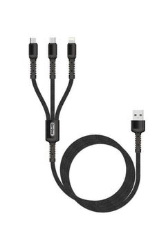 Buy Fast charging cable for all types of mobile phones, from Type USB to Type C, micro, and Lightning IP cable for iPhone, made of cut-resistant braided fabric, length 1.2 meters, black color, 3 Amp. in Saudi Arabia