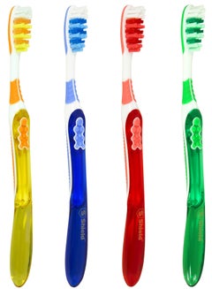 اشتري Shield Care Toothbrush Dual Pro with Multi-Level Filaments, Anti-Slip Grip (Expert Care - Medium Bristles) Adults - Yellow, Red, Blue, Green - 4 Count (Pack of 1) في الامارات