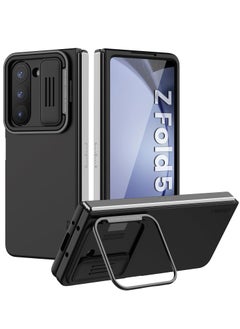 اشتري غطاء لهاتف Samsung Galaxy Z Fold 5 مع غطاء كاميرا منزلق وحامل معدني قابل للطي، جراب واقٍ من السيليكون السائل متوافق مع جراب الهاتف المحمول Samsung Z Fold5 5G النحيف المقاوم للصدمات (أسود) في السعودية