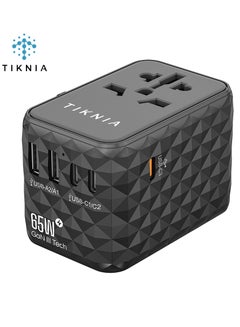 Buy TIKNIA GaN III 65W Travel Power Adapter, International Adapter with 2 USB-A & 3 USB-C PD Fast Charging, Universal Travel Adaptor for Smart Phone, Laptops, Worldwide Plug (UK/EU/AUS/US) Black in UAE