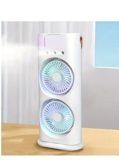 Buy Dual Fan With USB Charging, Desk Fan Included 3 Spray Port Design And Warm Colorful Night Light, 3 Speed Wind ReguLation For Office, Home, Bedroom Desktop, Outdoor Picnic. in UAE