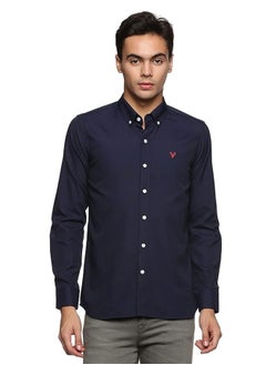 Buy Men's Button Down Slim Fit, Casual Long Sleeve Shirt - Navy Blue in UAE