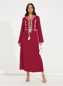 Buy Embroidery Detail Jalabiya with String Belt in Saudi Arabia