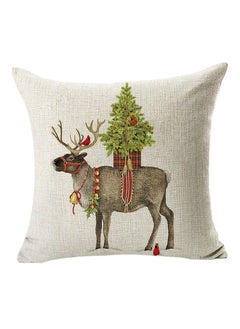 Buy Christmas Deer Printed Throw Pillow Cover White/Brown/Green 45x45centimeter in UAE