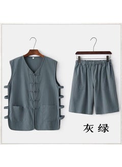 Buy Traditional Chinese Vest Set for Men SummerDark green suit Dark green suit in UAE