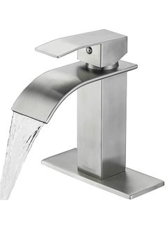 Buy Bathroom Faucet Brushed Nickel Modern Waterfall Bathroom Sink Faucet with Single Handle Suitable for 1 or 3 Holes,Supply Deck Plate and Hose in Saudi Arabia