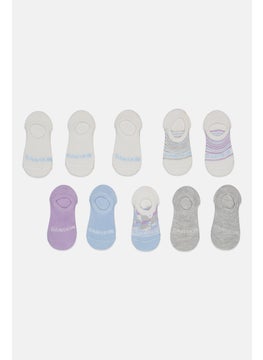 Buy Kids Girl 10 Pairs Brand Logo Invisible Socks, White/Grey in UAE