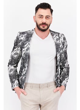 Buy Men Regular Fit Textured Casual Blazer, White/Black in UAE