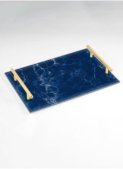 Buy Decorative Acrylic Serving Tray with Gold Color Metal Handles Marble Design 20x30cm in Saudi Arabia