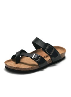 Buy Casual Buckle Sandals Men's Beach Shoes Women's Cork Slippers Black in Saudi Arabia
