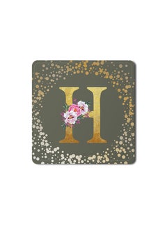 Buy Designer Leather Coasters Mat for Beverage Drinks- Custom Monogram Initial Letter Floral Pattern Alphabet - H (Olive Green) in UAE