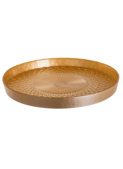 Buy round glass serving plate 32 cm gold color in Saudi Arabia