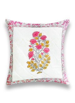 Buy Premium Organic Cotton  Handblock Printed Radiant Pink Non-Allergenic Quilted Cushion Cover 40 Cm X 40 Cm in UAE