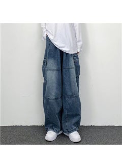 Buy 2023 Unisex Hip-Hop Baggy Jeans with Drawstring Ankles Washed Blue in Saudi Arabia