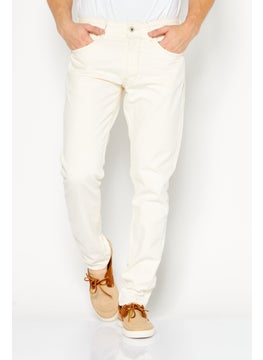 اشتري Men Relaxed  Fit Plain Non-Stretchable Denim, Beige في الامارات