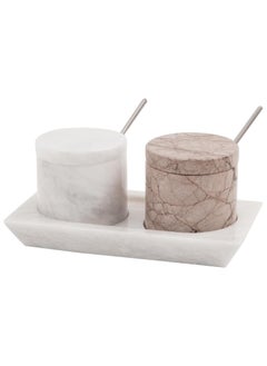 Buy Radicaln Marble Salt Cellar With Lid & Tray White And Marinara Handmade Elegant Sugar Container And Salt Container Set of 2 For Kitchen Storage - Spice Jars For Seasoning in UAE