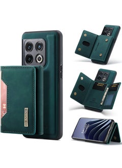 Buy CaseMe Wallet Case for One plus 10 pro DGMING Premium Leather Phone Case Back Cover Magnetic Detachable with Trifold Wallet Card Holder Pocket - Green in Egypt