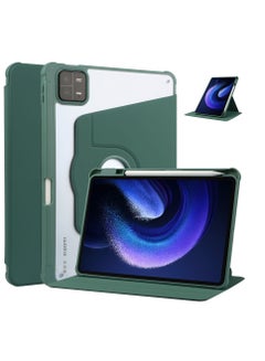 اشتري Transparent Hard Shell Back Trifold Smart Cover Protective Slim Case for Xiaomi Mi Pad 6 /Pad 6 Pro Green في السعودية