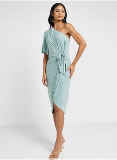 Buy One Shoulder Balloon Sleeve Dress in UAE