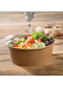 Buy Kraft Salad Bowl 750ml With Lid Bio Disposable Bowl Brown 50 Pieces in UAE