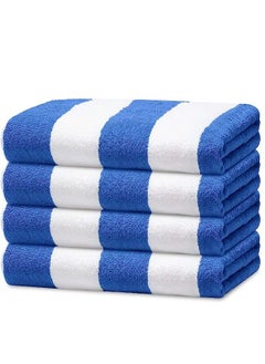 Buy 4 Pack Oversized Extra Large 100% Cotton Summer Pool Cabana Stripe Highly Absorbent And Soft Beach Towel Set 90X180CM in UAE