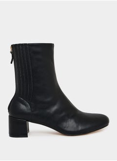 Buy Back Zip Closure Textured Panel Leather Boots in Saudi Arabia