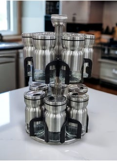 Buy Spice set 12 pieces ( glass and stainless ) with a rotating stand in Egypt