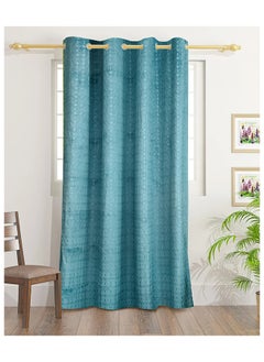 Buy Alice Velvet Emboss Print Curtains With Groomets - Polyester-Single Window Curtain- Sound, Sunlight And Heat Insulation- 240X140Cm - Turquoise in UAE