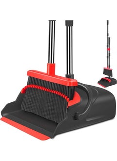 Buy Broom and Dustpan Set, Broom with Dust pan Set, Long Handle Broom and Dustpan Set for Home Kitchen Room Office Lobby Indoor Floor Cleaning, Dust pan and Broom Set(Black Red) in Saudi Arabia