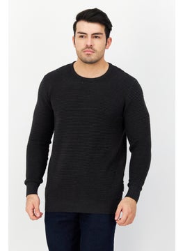 Buy Men Crew Neck Textured Sweatshirt, Charcoal in Saudi Arabia