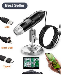 اشتري USB Microscope, Digital Handheld 50X-1600X Magnification Endoscope Mini Video Camera with 8 Adjustable LED Lights, Compatible with Windows 7/8/10/11 Mac Linux Android (with OTG) في السعودية