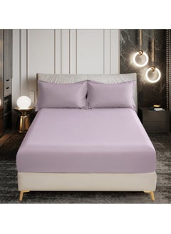 اشتري Bedding Fitted Sheet 2-Pcs Twin Size Solid Bed Sheet Set Fits(120x200CM) With Pillowcases And 30 CM Extra Deep Brushed Microfiber Bed Sheet,Lilac في الامارات