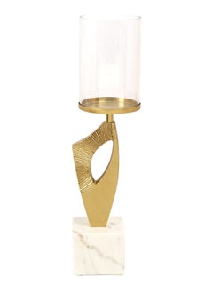 Buy Rhud Pillar Candle Holder, Gold Clear & White - 11x45 cm in UAE