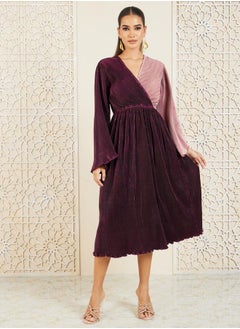 Buy Plisse Colorblock A-Line Midi Dress in Saudi Arabia