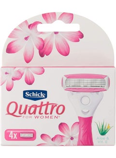 Buy Quattro For Women Sensitive Skin 4 Blade Razor Refill-Diamond Coated Blades-With Aloe & Vit.E-No Slip Grip-High Precision-Skin Comfort-Long Lasting Smooth Shave- 4 Cartridges in UAE