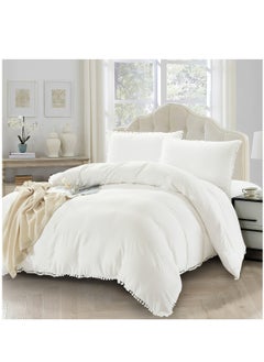 اشتري 4-Piece Comforter Set with Pompom Lace and Removable Filler, Single 170 x 230 cm, White في السعودية