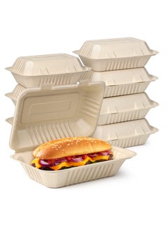 Buy 9 x 6 Clamshell Take Out Food Containers, 50 Pack Disposable To Go Containers, Durable, Leak-Proof Take Out Food Box, Biodegradable Food Containers Made of Sugar Cane Fibers in Saudi Arabia