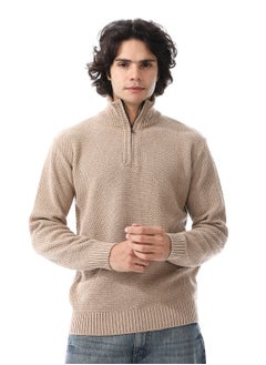 Buy Half-Zipper Long Sleeves Knitted Sweater_Beige in Egypt