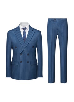 Buy Striped Suit Set Mens Business Formal Wedding lake blue in UAE