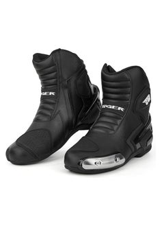 اشتري Waterproof Motorcycle Racing Boots Anti-Slip Reflective Anti-Fall Anti-Collision Off-Road Leather Black في الامارات