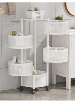 Buy 5 Layer Bathroom Organizer Basket Round With Wheels White in Saudi Arabia