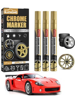 اشتري Liquid Chrome Markers, Gold Permanent Reflective Mirror Liquid Chrome Paint Pens, High Gloss Art Car DIY Model Repair Markers For Plastic Metal Glass Ceramic Glass (3PCS, Gold) في الامارات