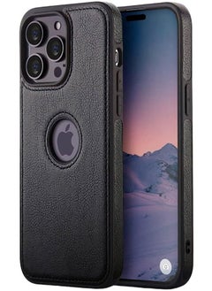 اشتري iPhone 15 Pro Case, Vegan Leather Protective Case for iPhone 15 Pro 6.1", Luxury, Elegant and Beautiful Design Cover, Non-Slip Vintage Looking Perfect Stitching Leather Case (Black) في الامارات