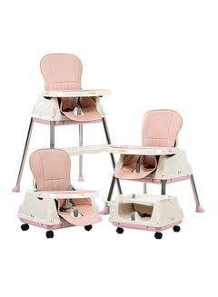 Buy 4 In 1 Baby Adjustable High Chair With Footrest, Tray And Belt For 6 Months to 3 Years, Pink in UAE